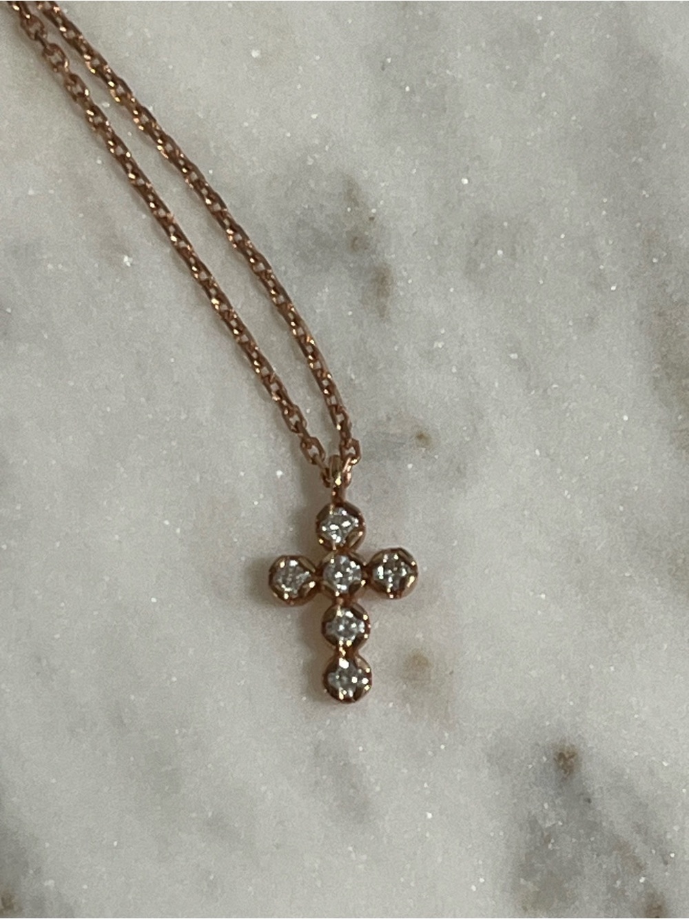14k Rose Gold and Diamond TSK and Loverly Grey Minimalist Cross, 16-18”